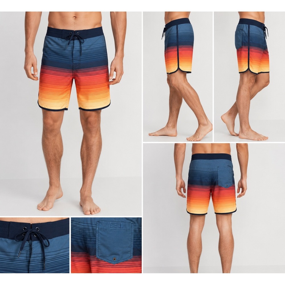 Old Navy Board Shorts Mens 30 Blue Orange Sunset Ombre Striped Swim Trunks